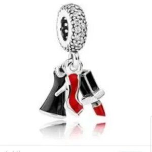 🌺Pandora Dangle Stiletto Dress Lipstick Clear CZ & Enamel